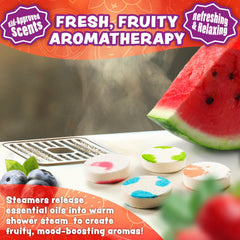 Tub Works Fruit Fusion Strawberry close-up, fruity scent makes shower time fun.