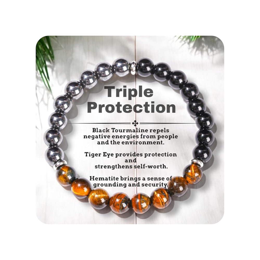 TUBIANCA Triple Protection Bracelet with tiger eye, black tourmaline and hematite for daily empowerment.