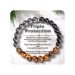 TUBIANCA Triple Protection Bracelet with tiger eye, black tourmaline and hematite for daily empowerment.