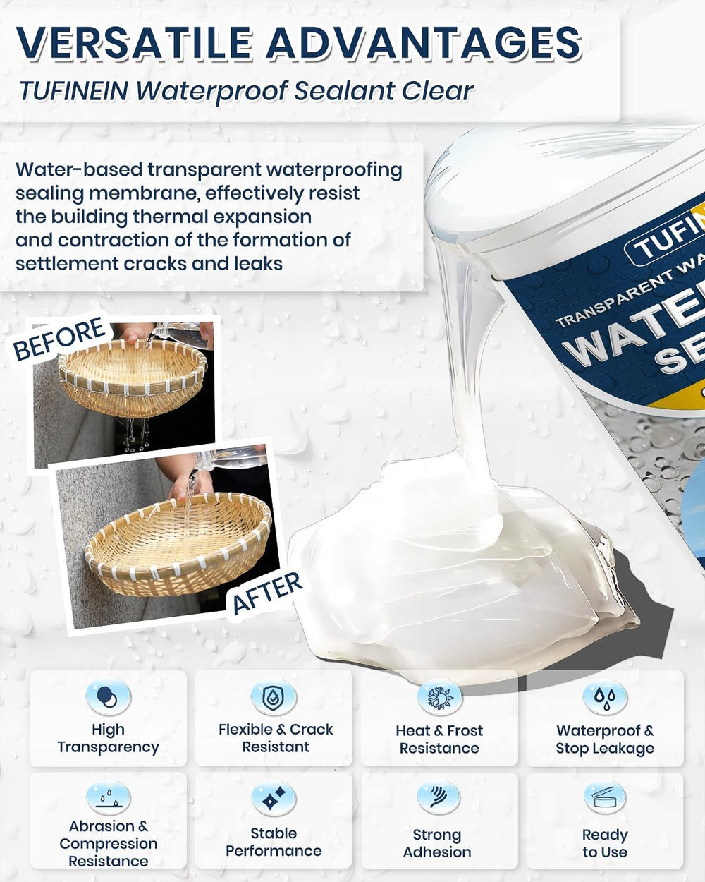 Tufinein sealant applying with brush showing clear coating for surfaces.