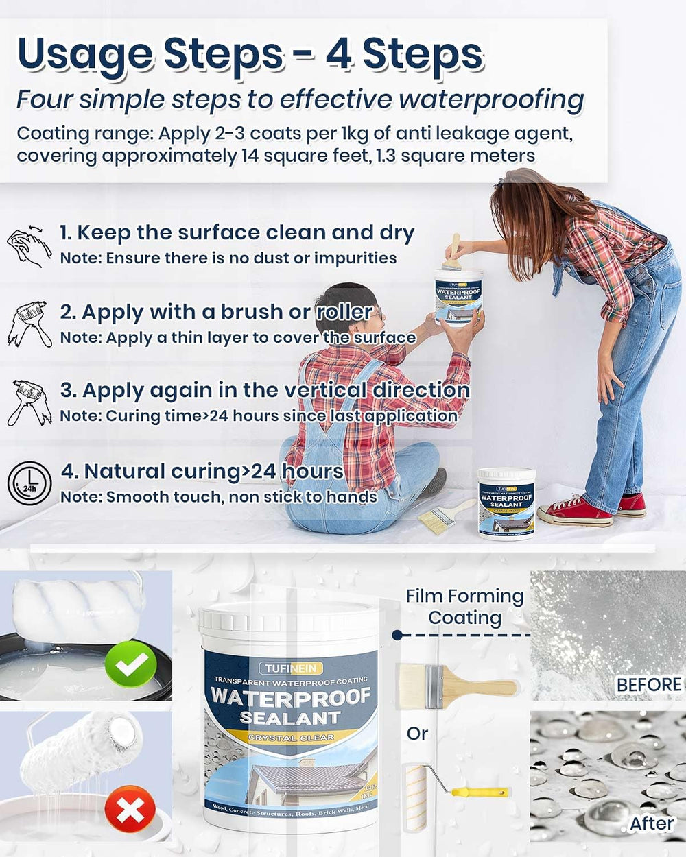 Tufinein clear membrane on surface after curing for protection.