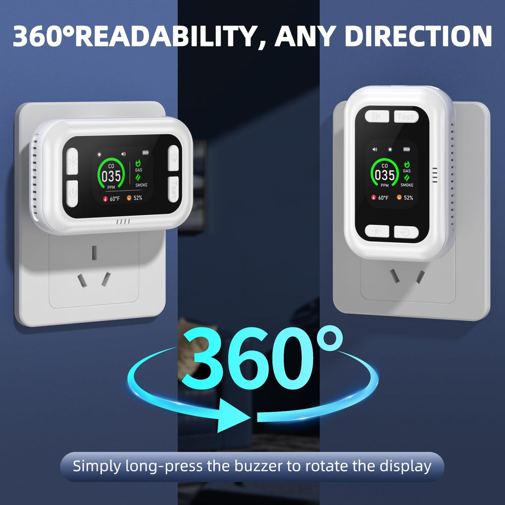TUIKEN 5-in-1 CO detector in a bedroom setup demonstrating versatile home use.