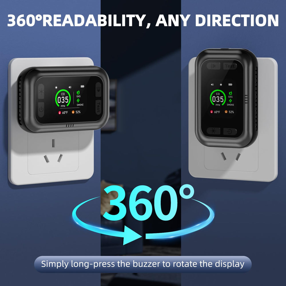 TUIKEN plug-in CO detector shown plugged into outlet for reliable home monitoring.