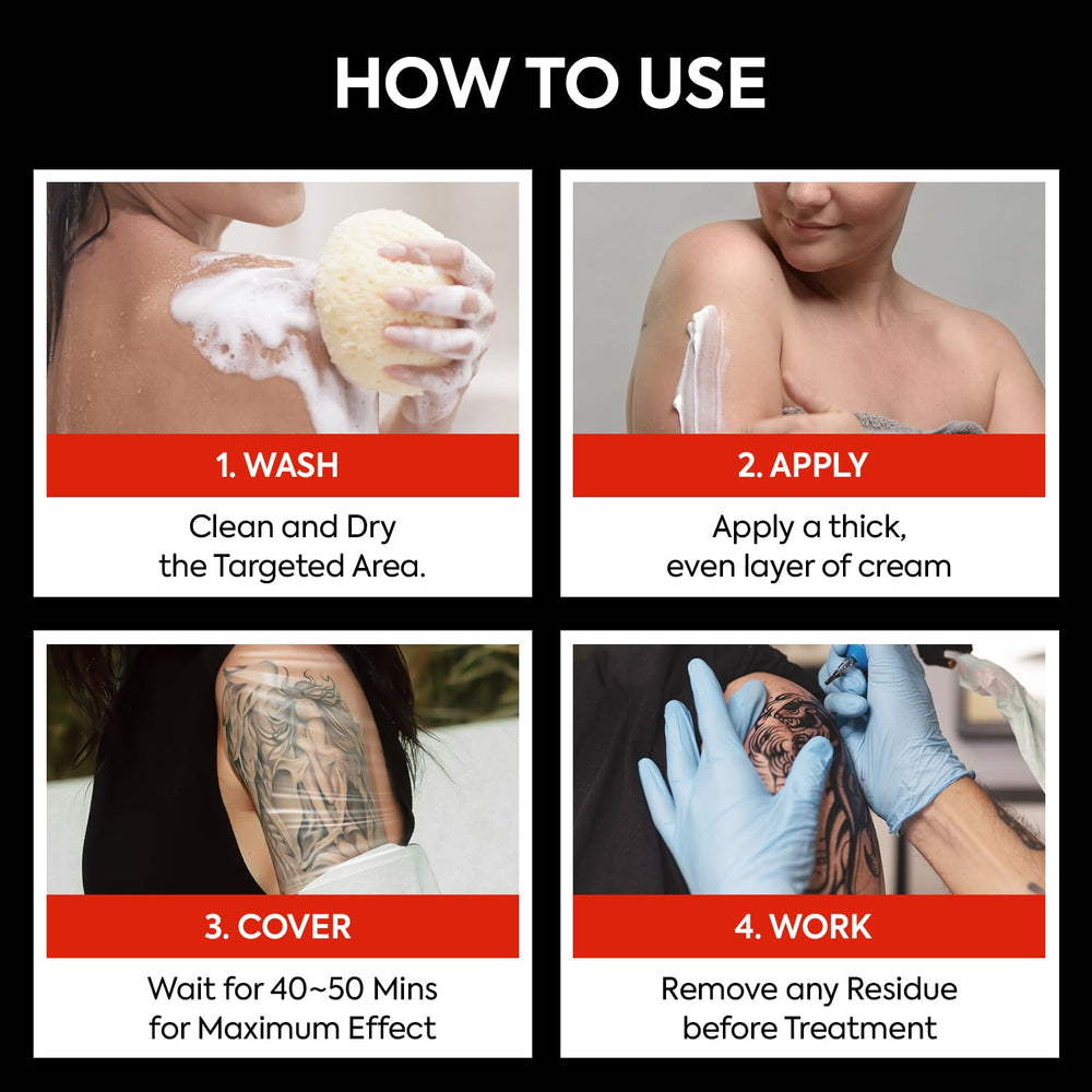 Tuiwaro Numbing Cream forearm application shows light cream-gel texture.