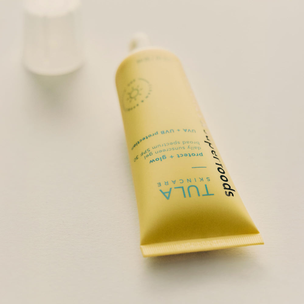 TULA AM routine step sunscreen ready to protect during morning skincare.