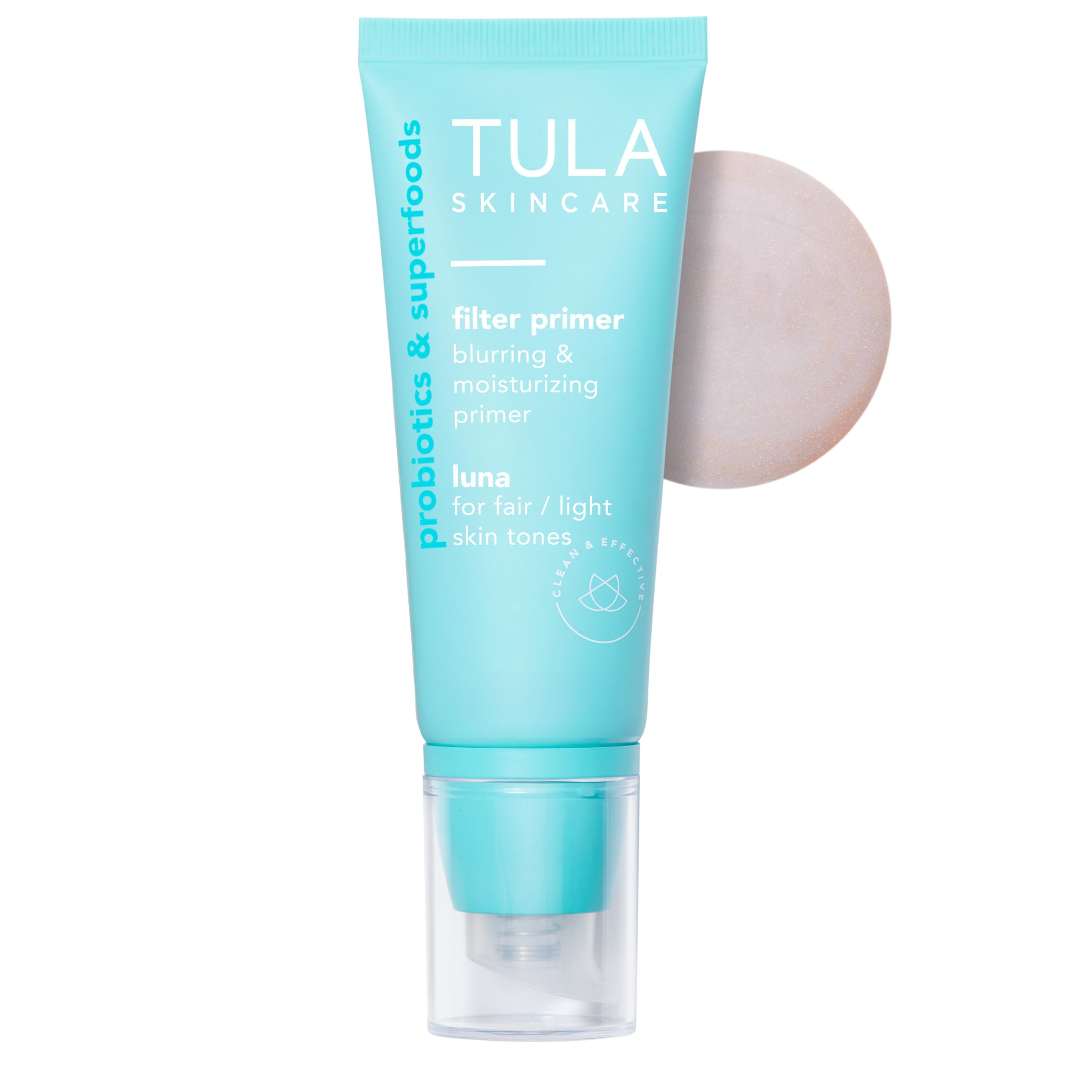TULA Face Filter Primer Luna tube shows a smoothing, hydrating base for makeup.