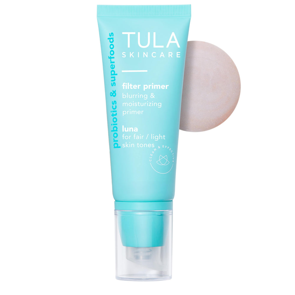 TULA Face Filter Primer Luna tube shows a smoothing, hydrating base for makeup.