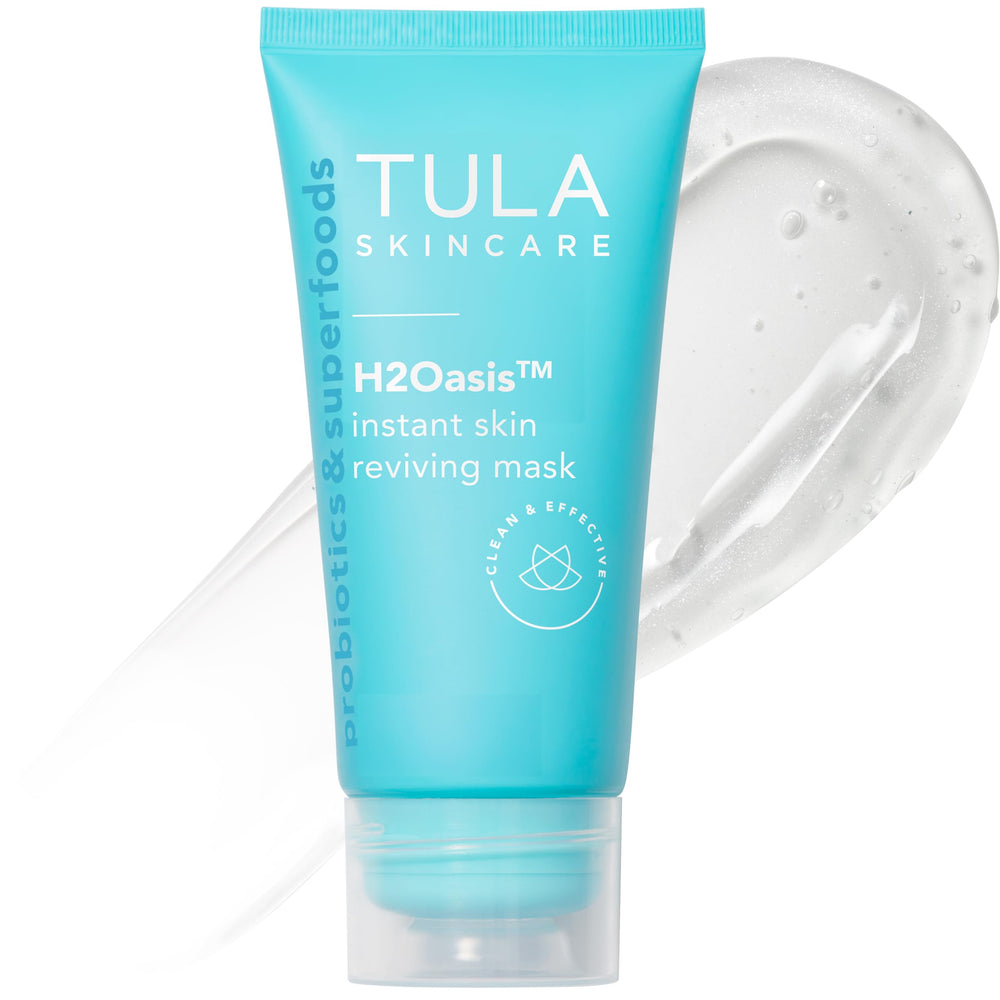 TULA H2Oasis jar closeup showing hydrating formula for refreshed skin.