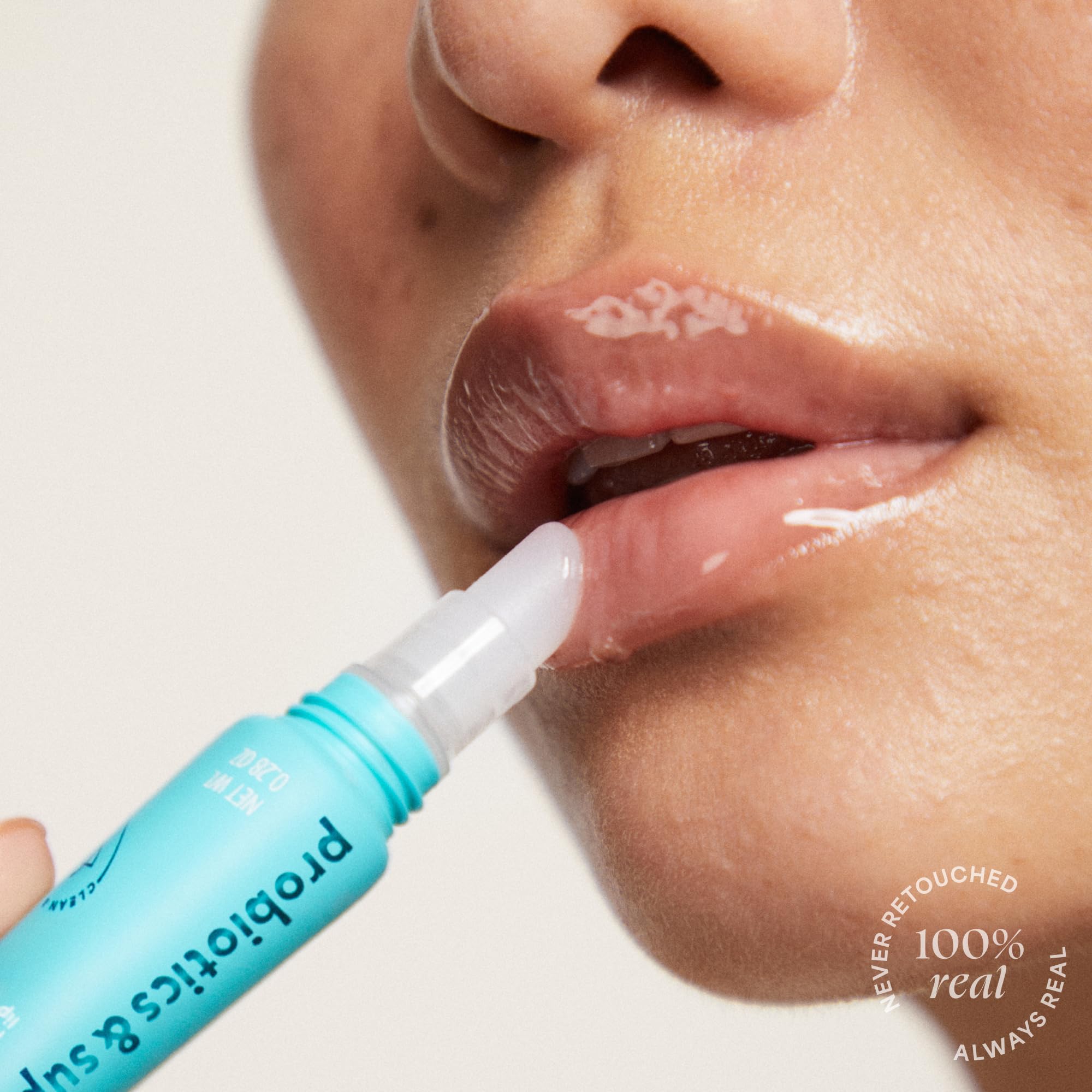 Close-up of smooth lips after using TULA lip mask.