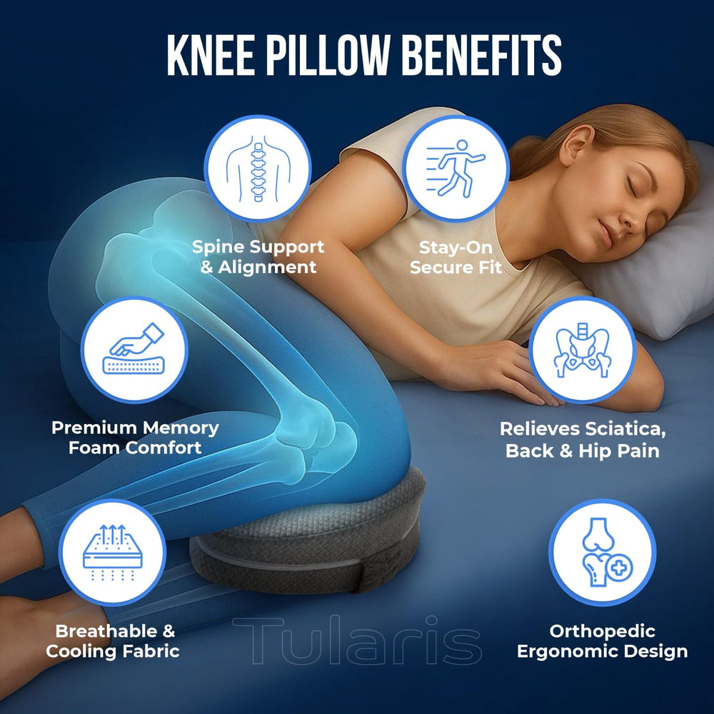 TULARIS ergonomic-contoured design fits between knees for better spine alignment.
