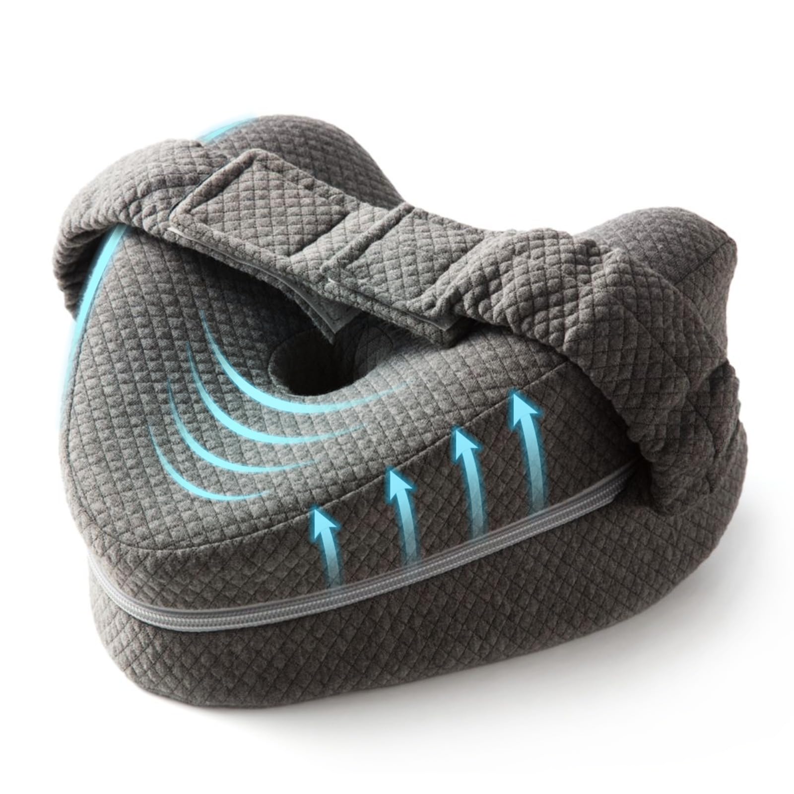 TULARIS memory foam knee pillow between legs supports hip alignment for side sleeping.