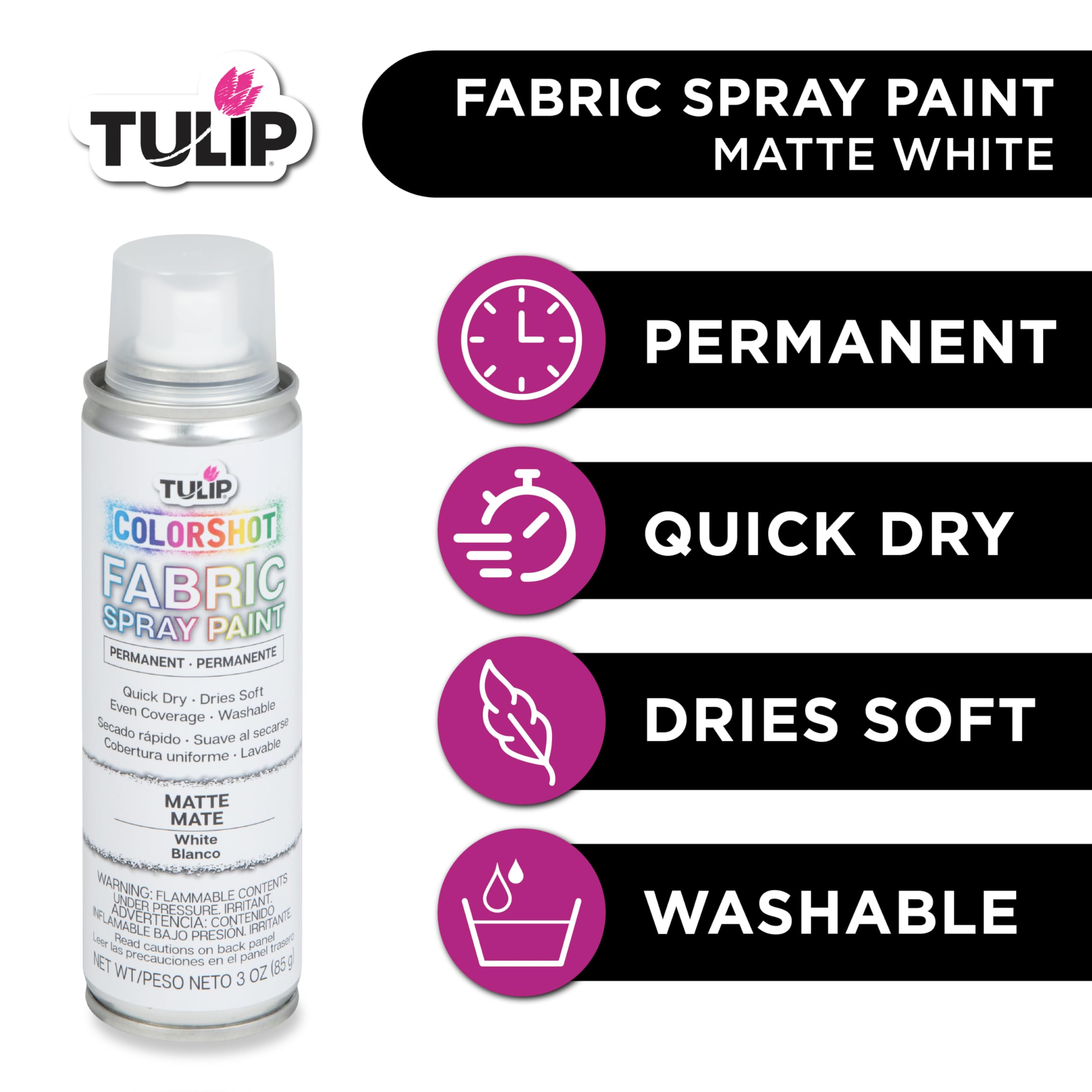 Tulip ColorShot spray application on fabric shows even coverage and quick drying.