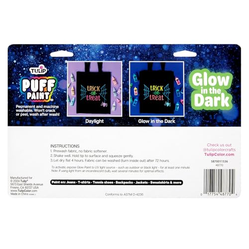 Tulip Puff Paint Glow in the Dark provides a dimensional finish for wearable art