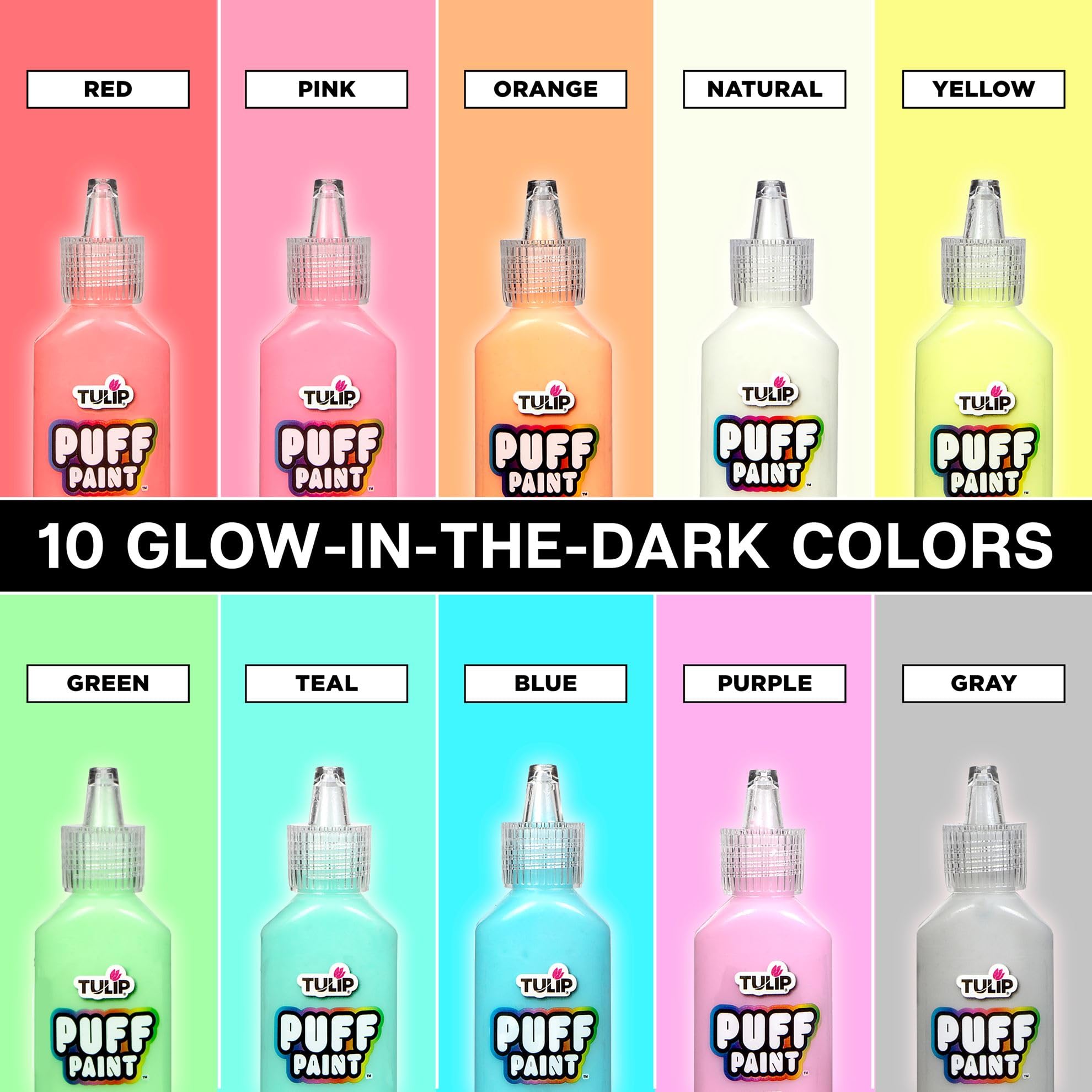 Tulip Puff Paint Glow in the Dark dries machine washable after proper care