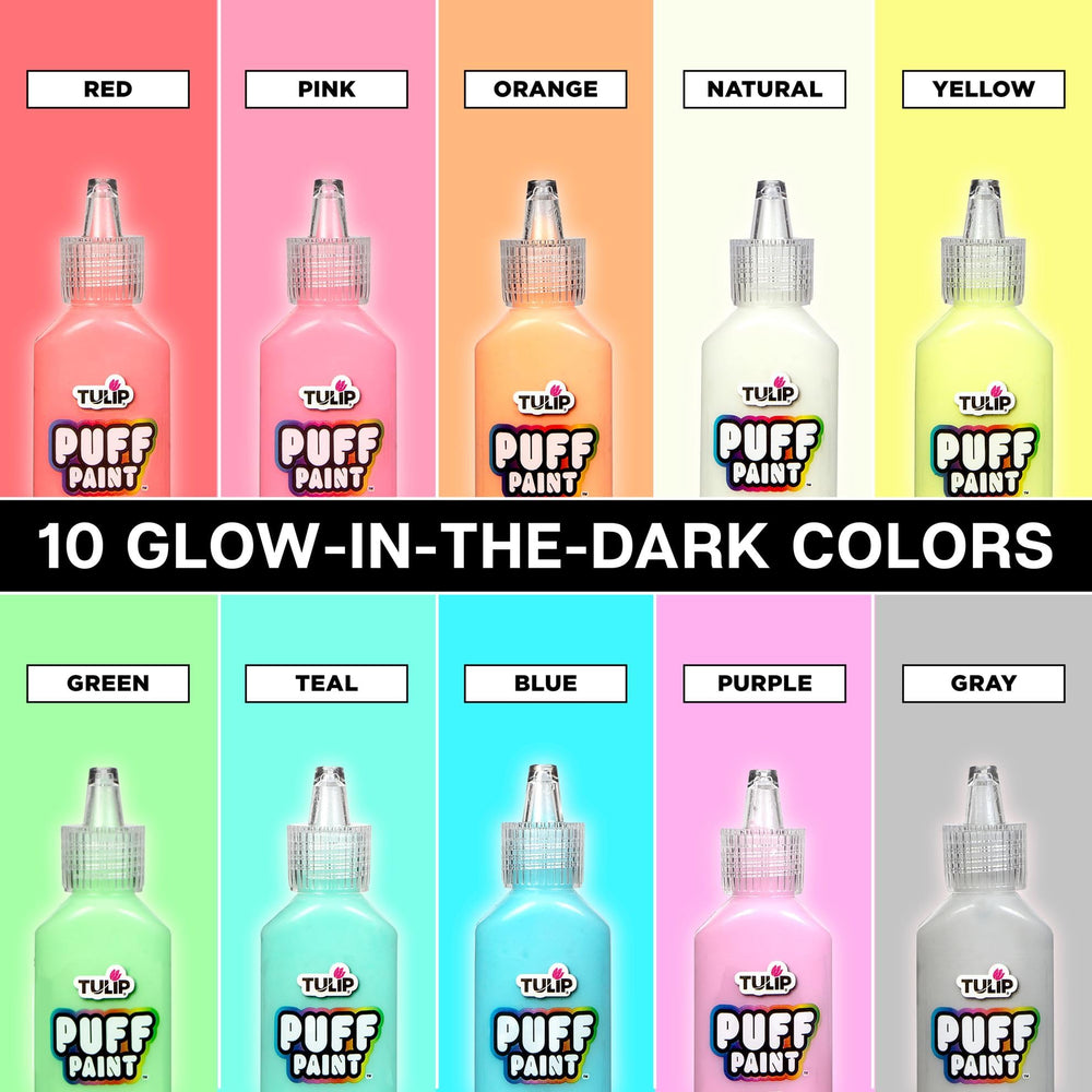 Tulip Puff Paint Glow in the Dark dries machine washable after proper care