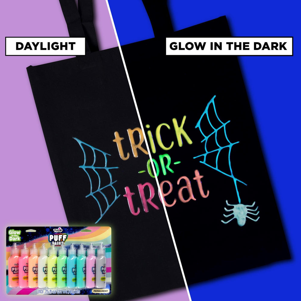 Tulip Puff Paint Glow in the Dark creates a vivid glow for night-time crafts