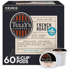 Tully's French Roast K-Cup pods ready for a bold, convenient morning cup.