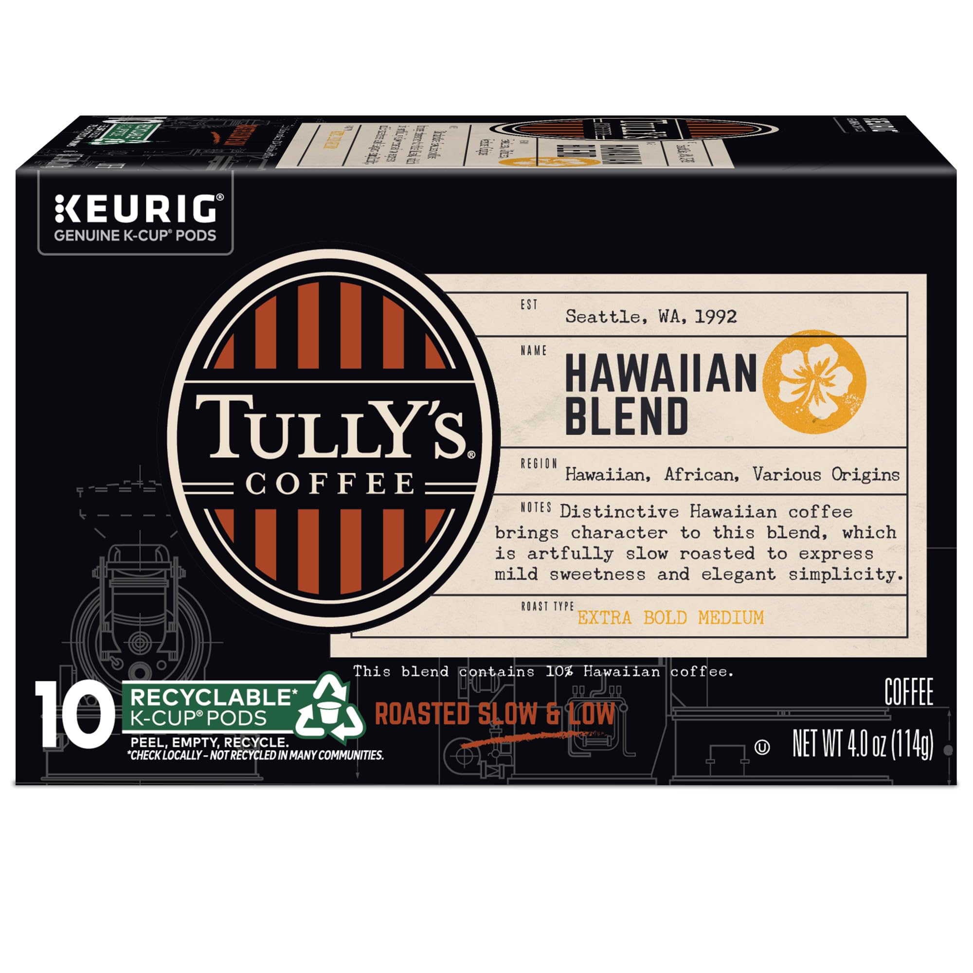 Tully's Hawaiian Blend brewed coffee being poured for balance