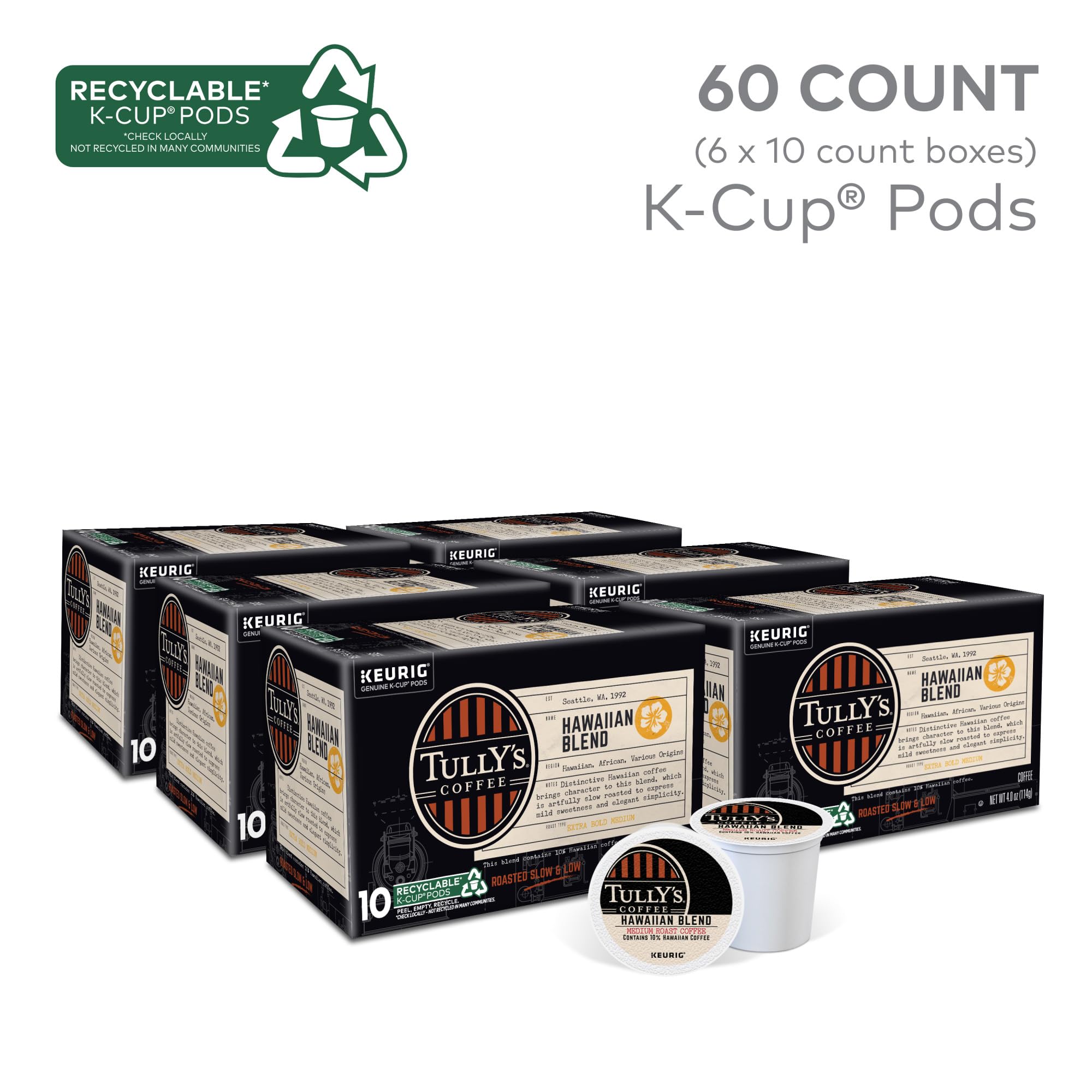 Tully's Hawaiian Blend K-Cup closeup emphasizing aroma and balance