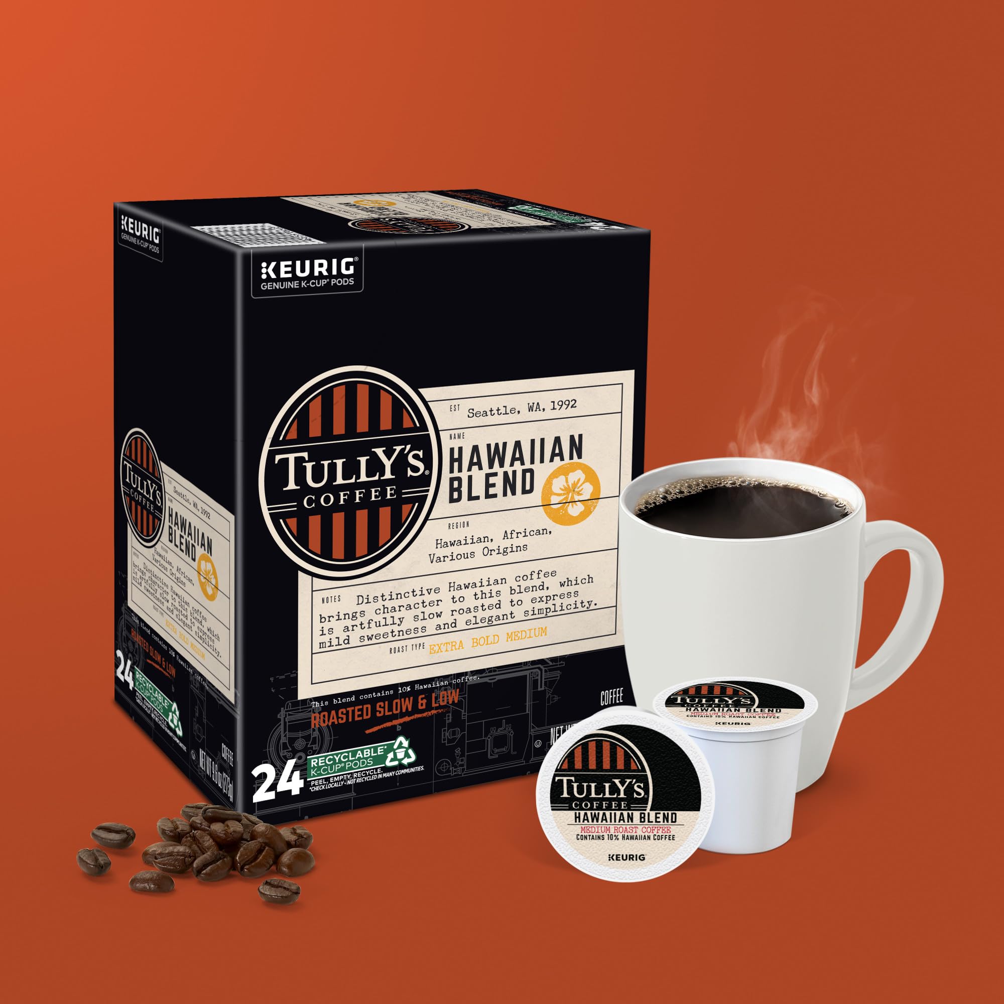 Medium-roast Tully's Hawaiian Blend delivers a mellow morning brew.