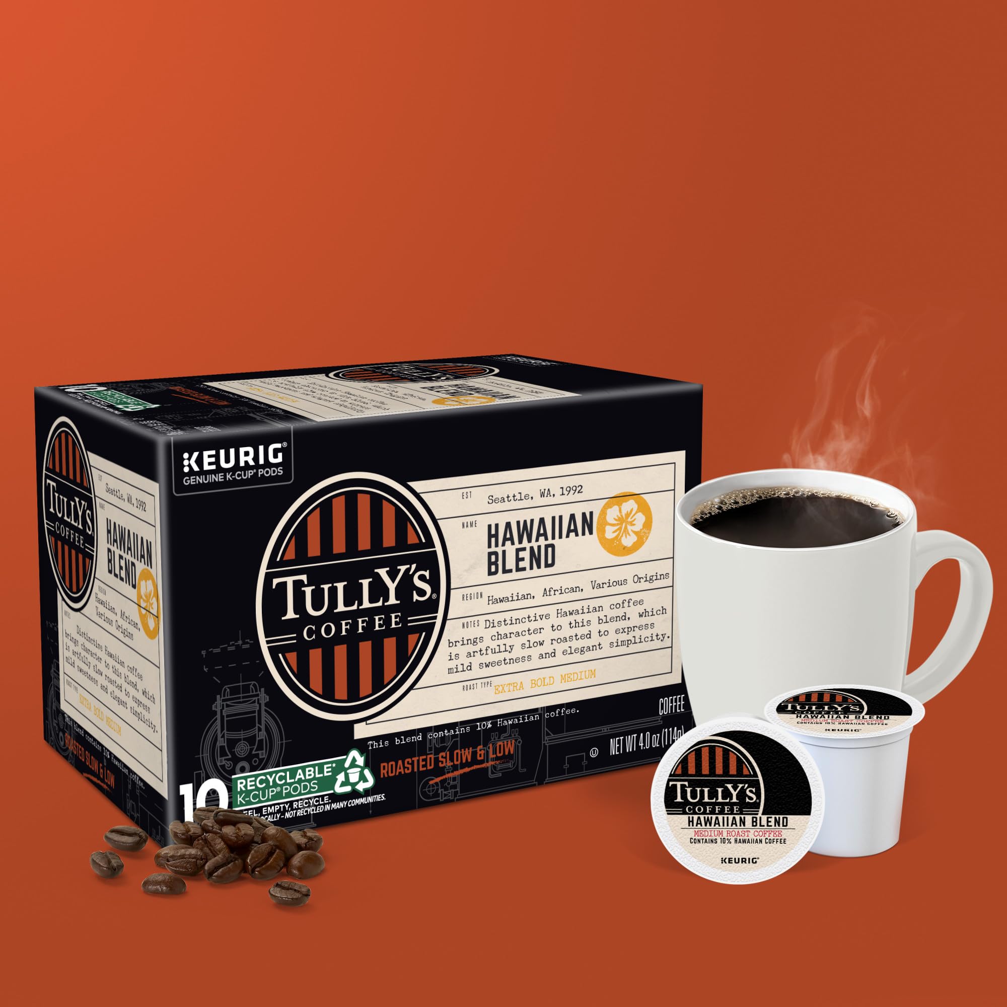 Tully's Hawaiian Blend morning desk scene for quick, flavorful moments