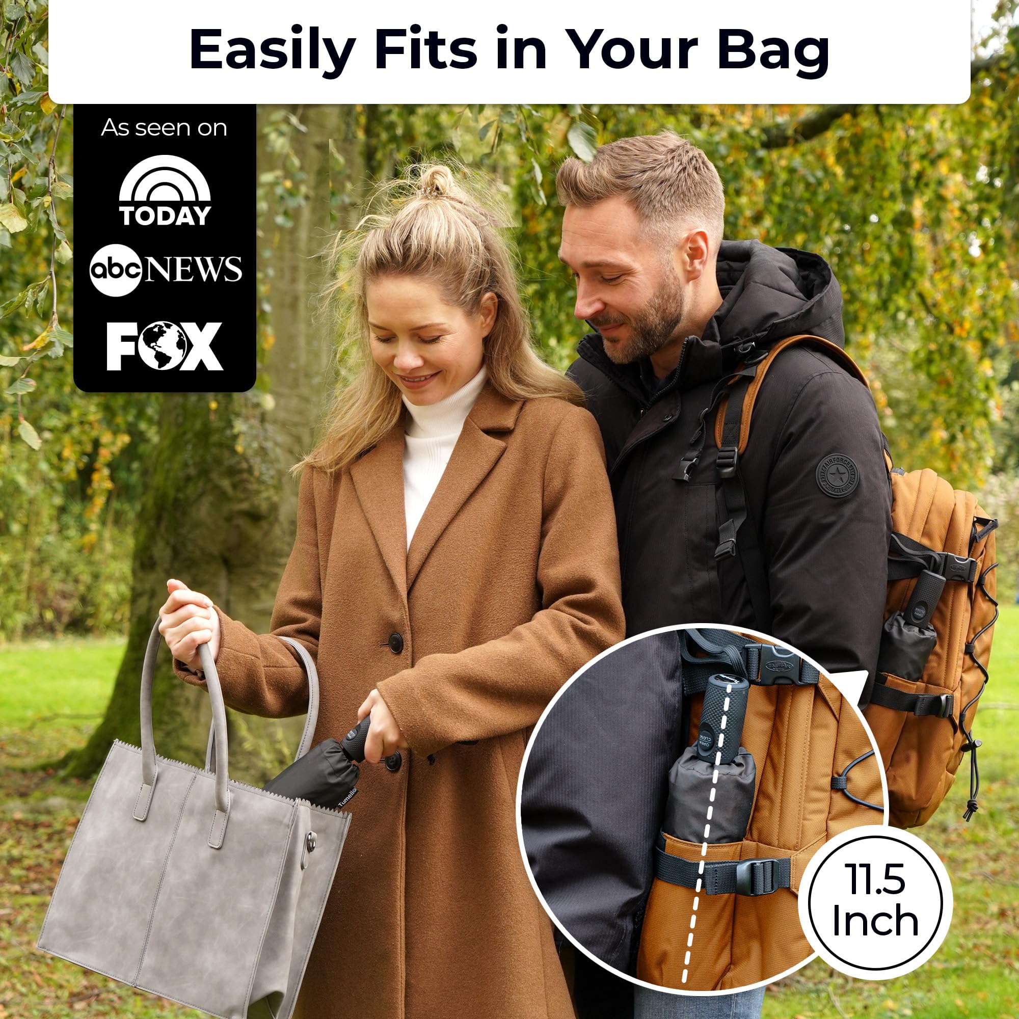 Tumella automatic folding umbrella with one-handed operation for quick use