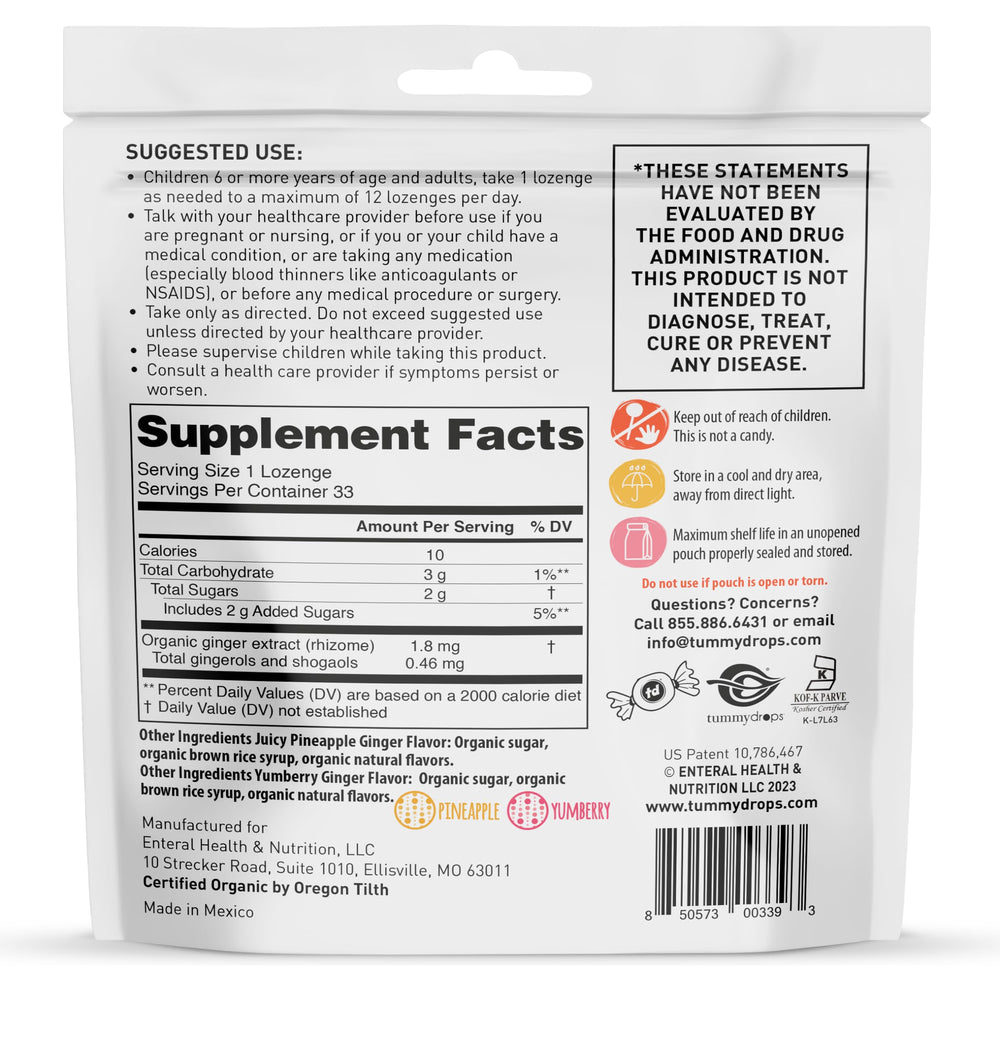 Tummydrops vegan and gluten-free certified lozenges suitable for many diets