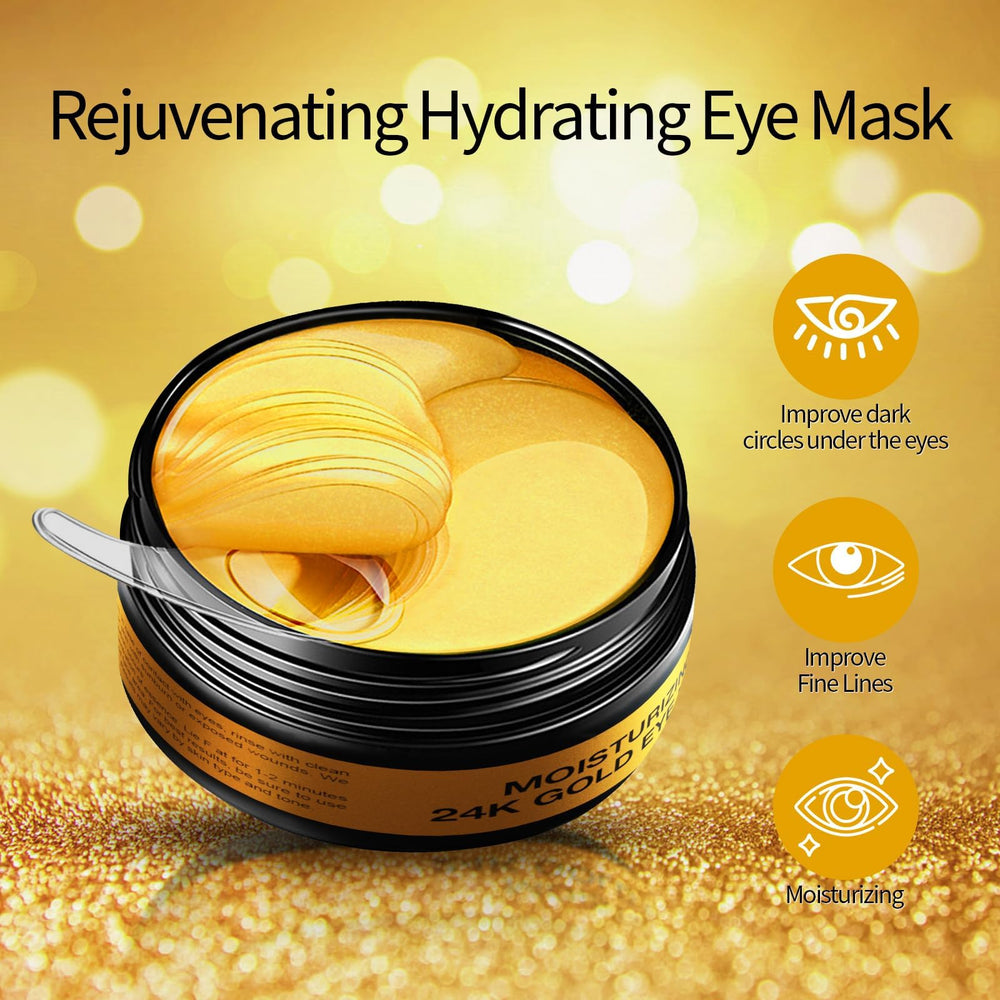Tunbot eye mask 24K gold sheets close-up show luxurious particles.