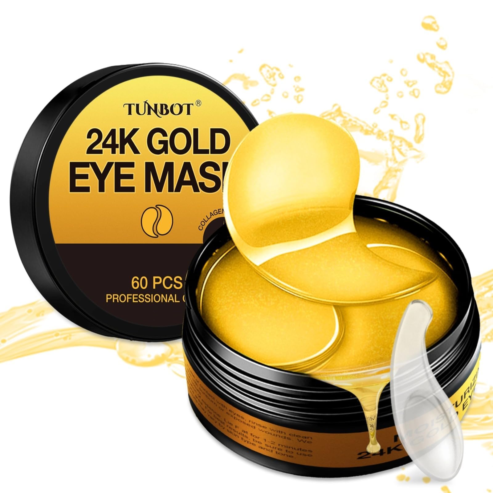 Tunbot 24K gold eye mask packaging for at-home spa use.