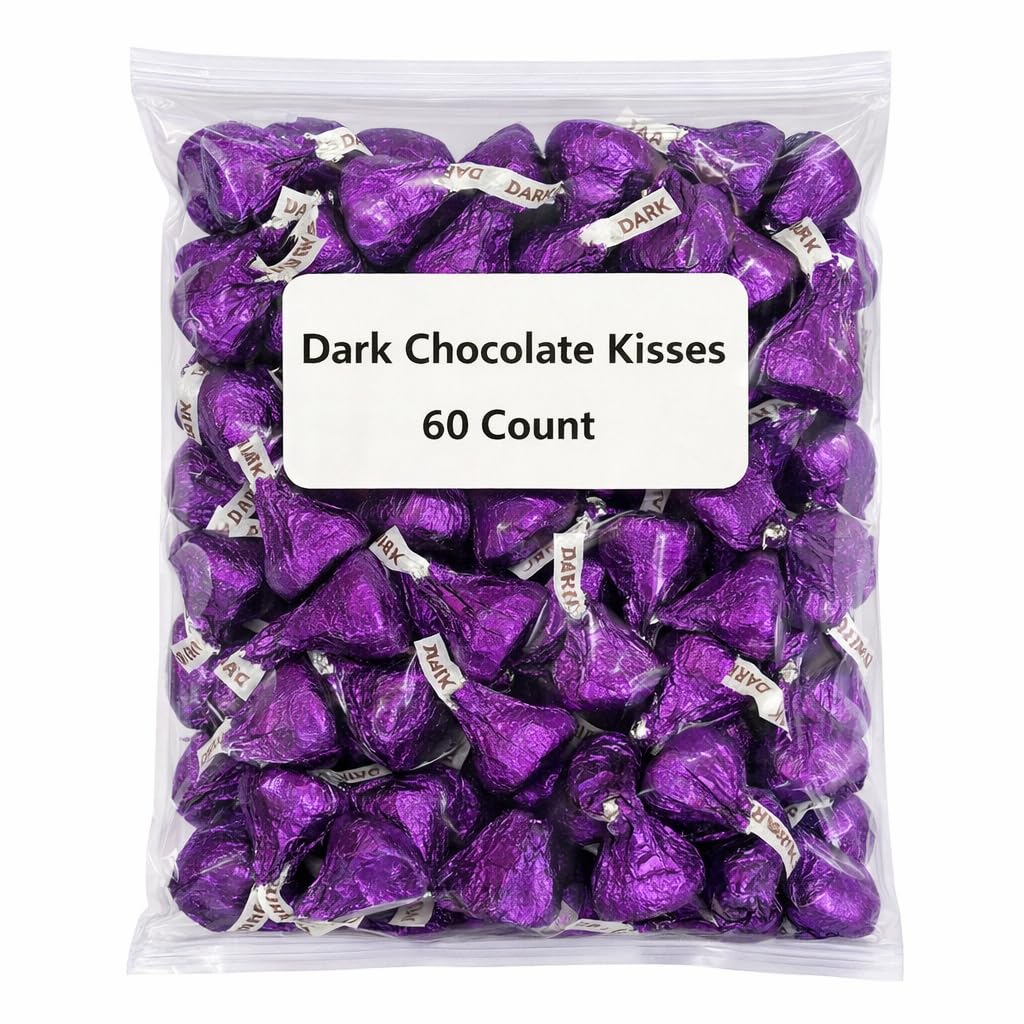 Easter display featuring purple-wrapped Hershe.ysKISSES Special Dark Kisses.
