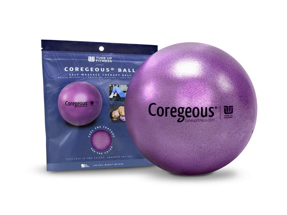 Tune Up Fitness Coregeous Ball inflated for gentle psoas release and abdominal wall massage.