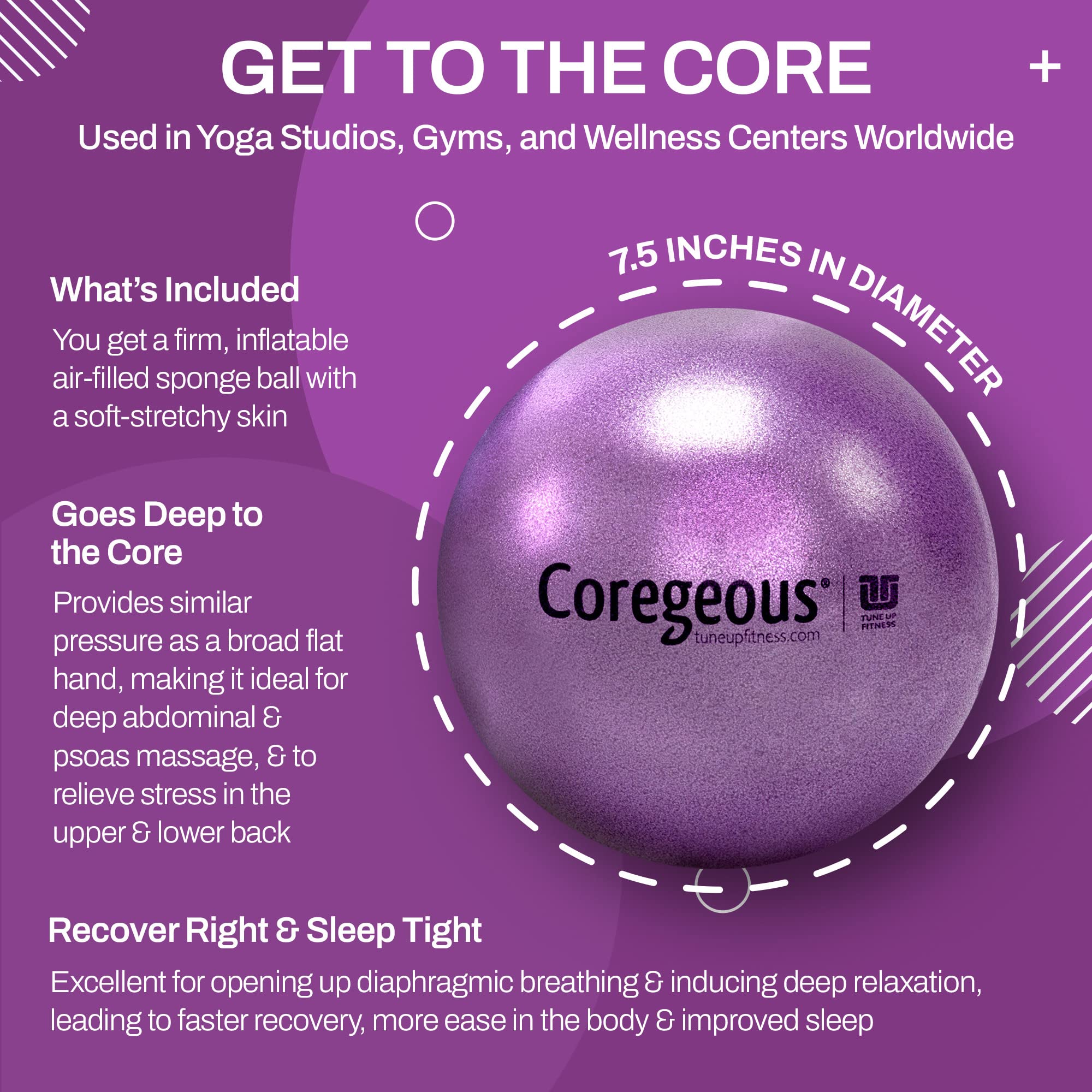 Tune Up Fitness Coregeous Ball used for low-back release and improved mobility.