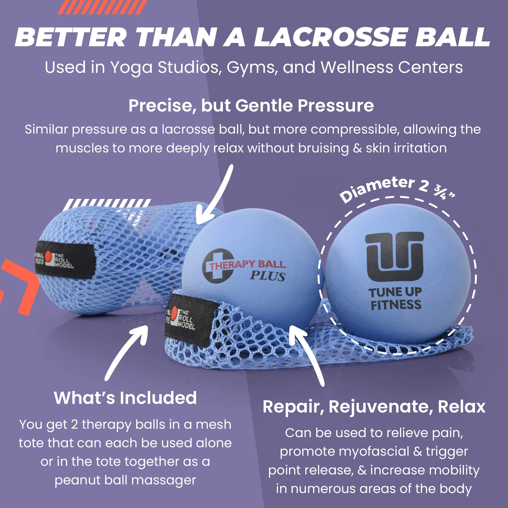 Tune Up Fitness Therapy Ball PLUS Pair in Tote relieves foot tension with compact, focused pressure.