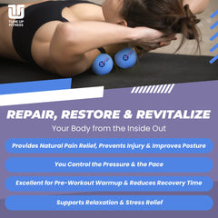 Tune Up Fitness Therapy Ball Plus Pair in Tote presses along hip fascia for deep mobility.