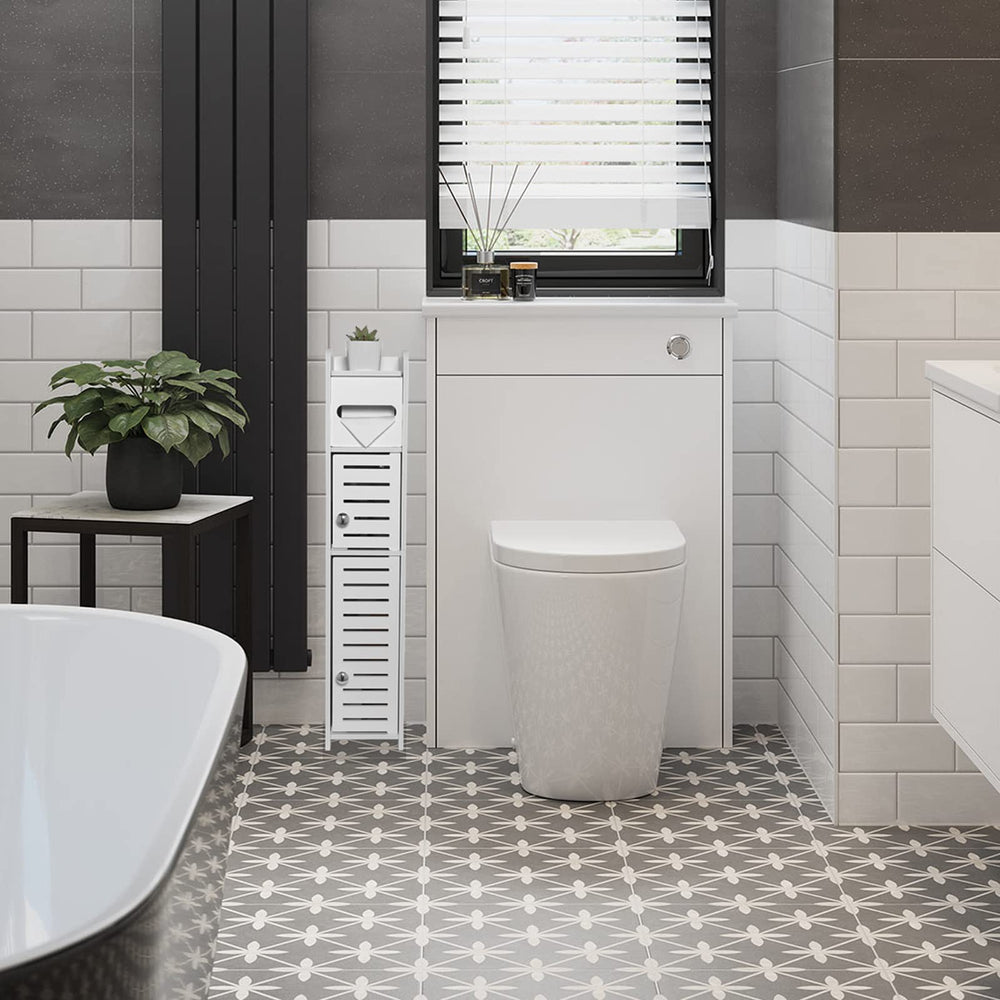 Tuoxinem slim bathroom storage with open shelf in use for toilet paper