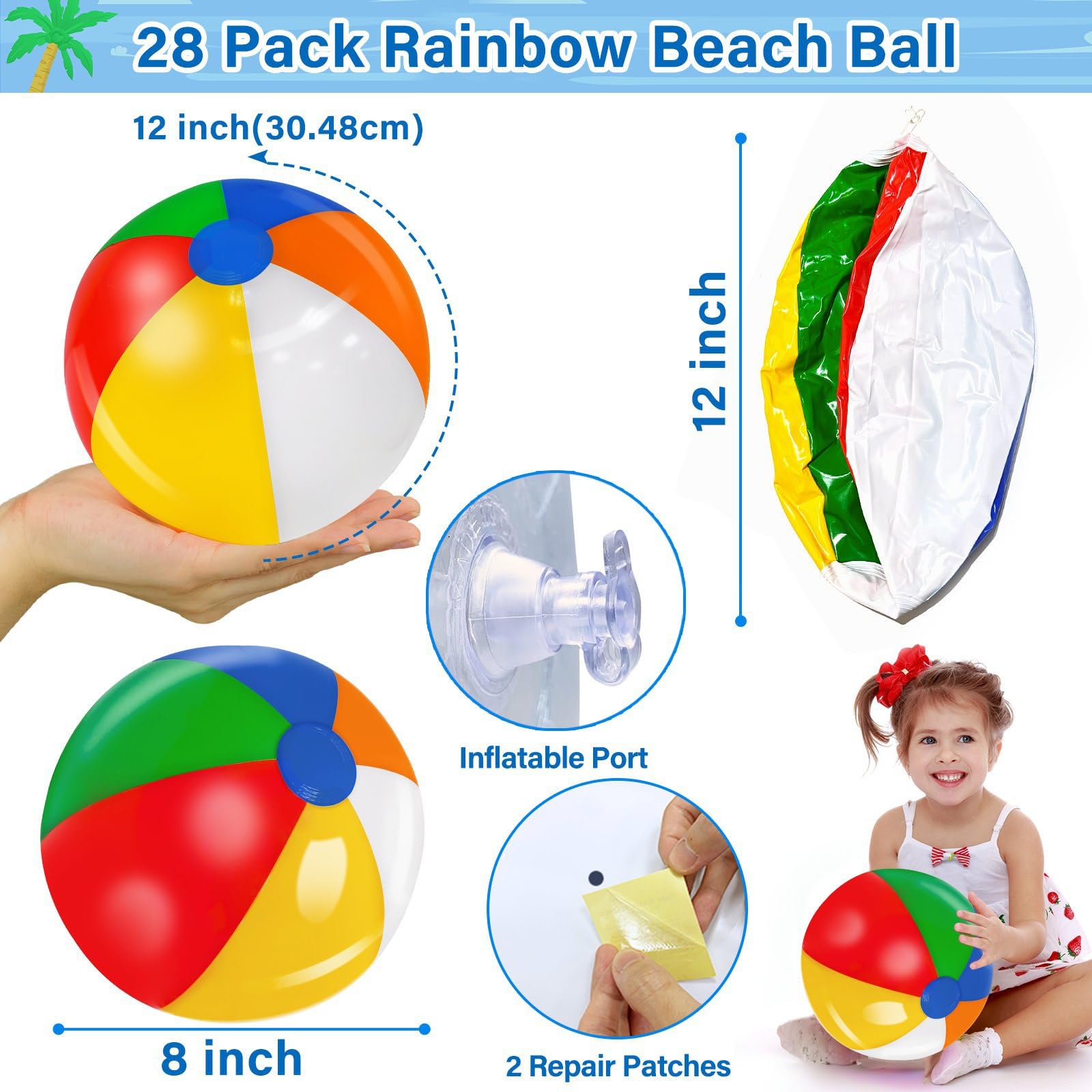 TURNMEON 28-pack rainbow beach balls displayed for bulk party decor