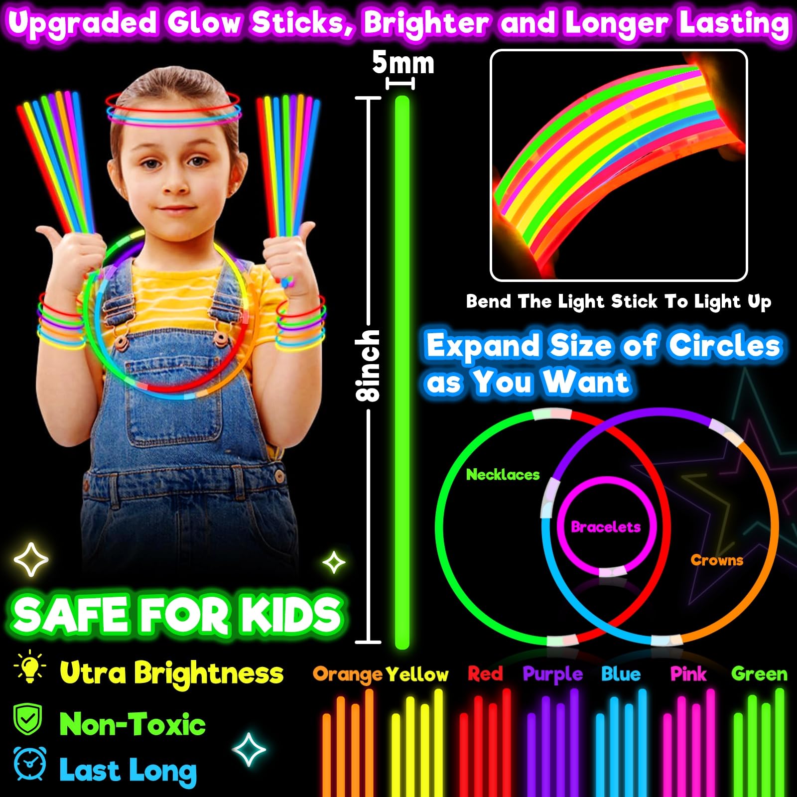 TURNMEON glow sticks connectors closeup showing easy-to-use linking for customizable jewelry.