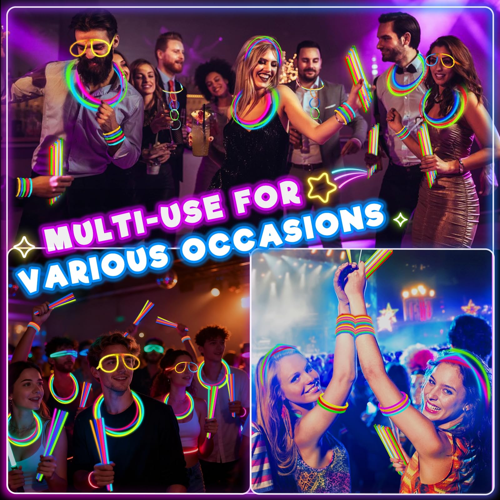 TURNMEON glow sticks party scene showcases vibrant colors and festive ambiance.