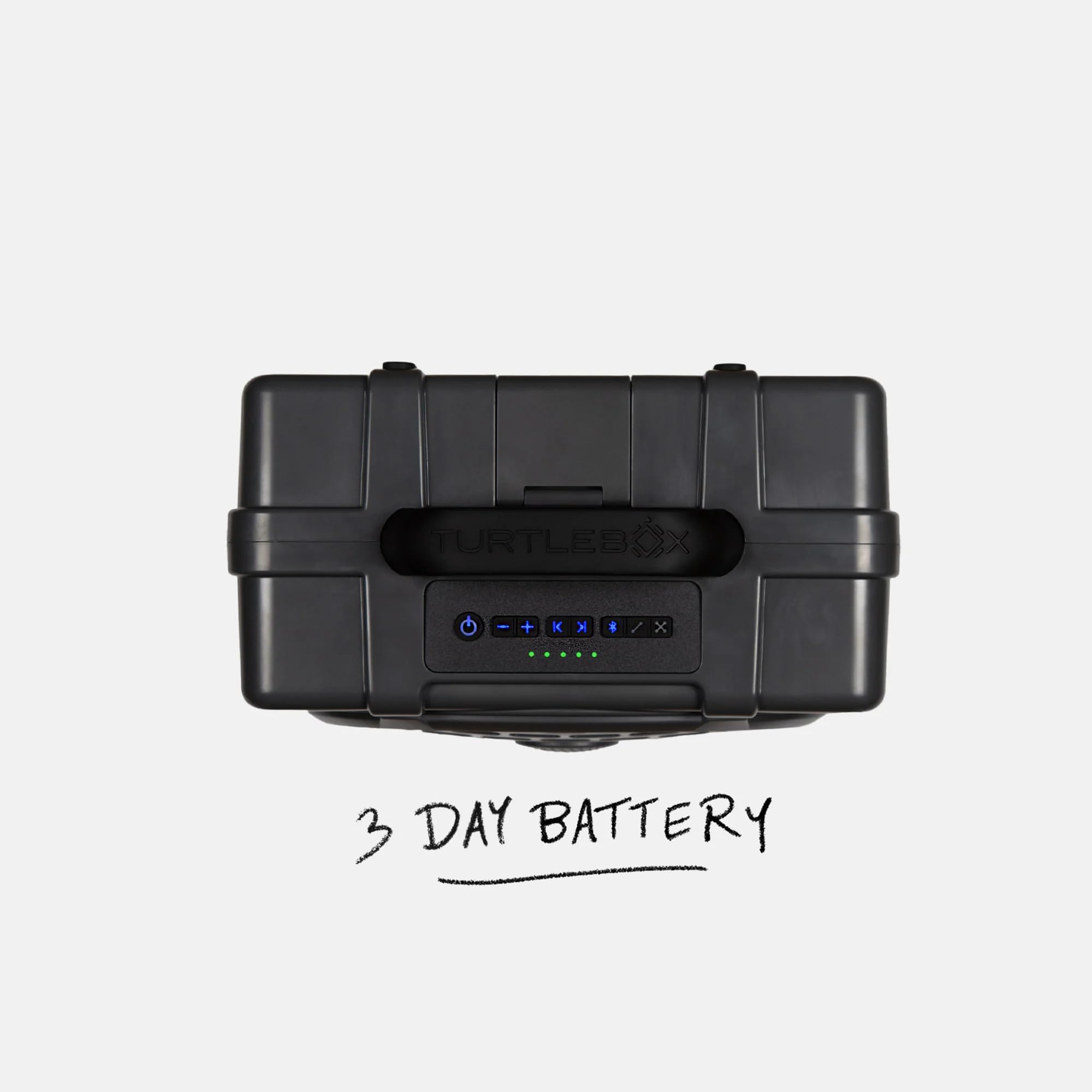 Turtlebox Original Gen 3 battery indicator highlights long playtime for weekend trips