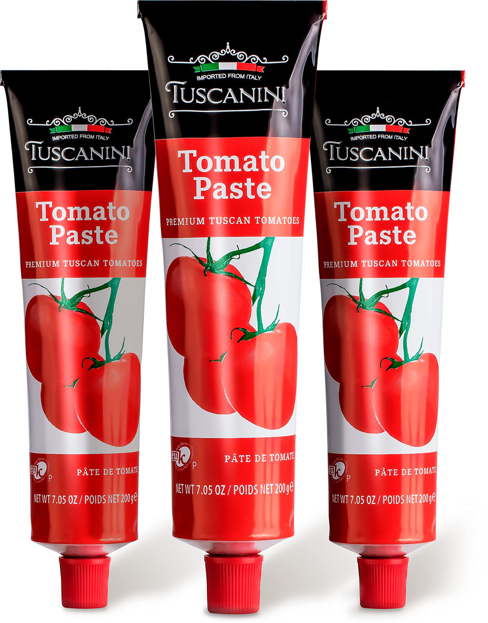 Tuscanini Premium Tomato Paste Tube 3-Pack on the counter enhances sauces with depth