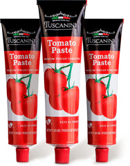 Tuscanini Premium Tomato Paste Tube 3-Pack on the counter enhances sauces with depth