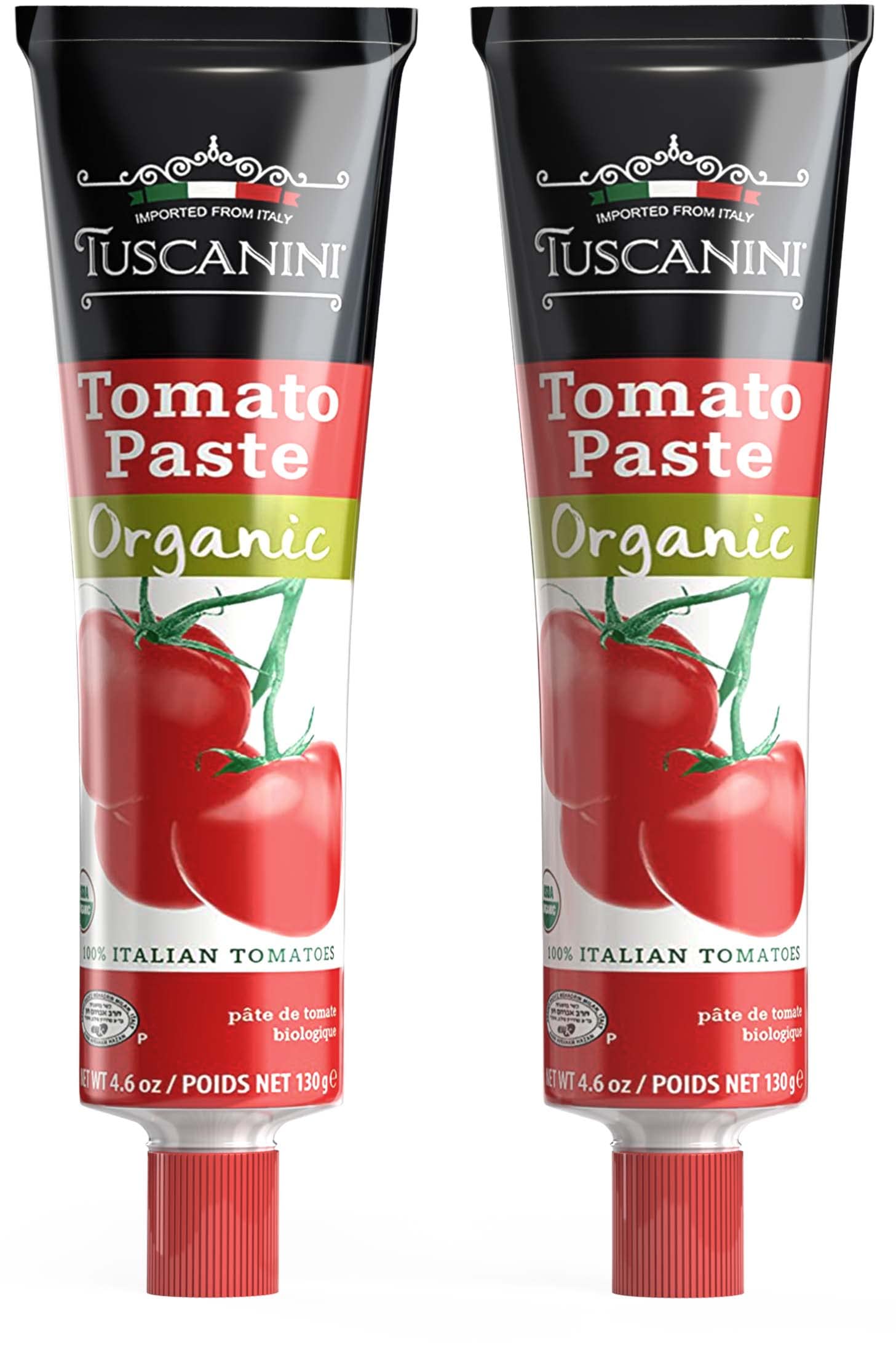Tuscanini Organic Tomato Paste Tube 4.6oz showing convenient resealable packaging for quick meals
