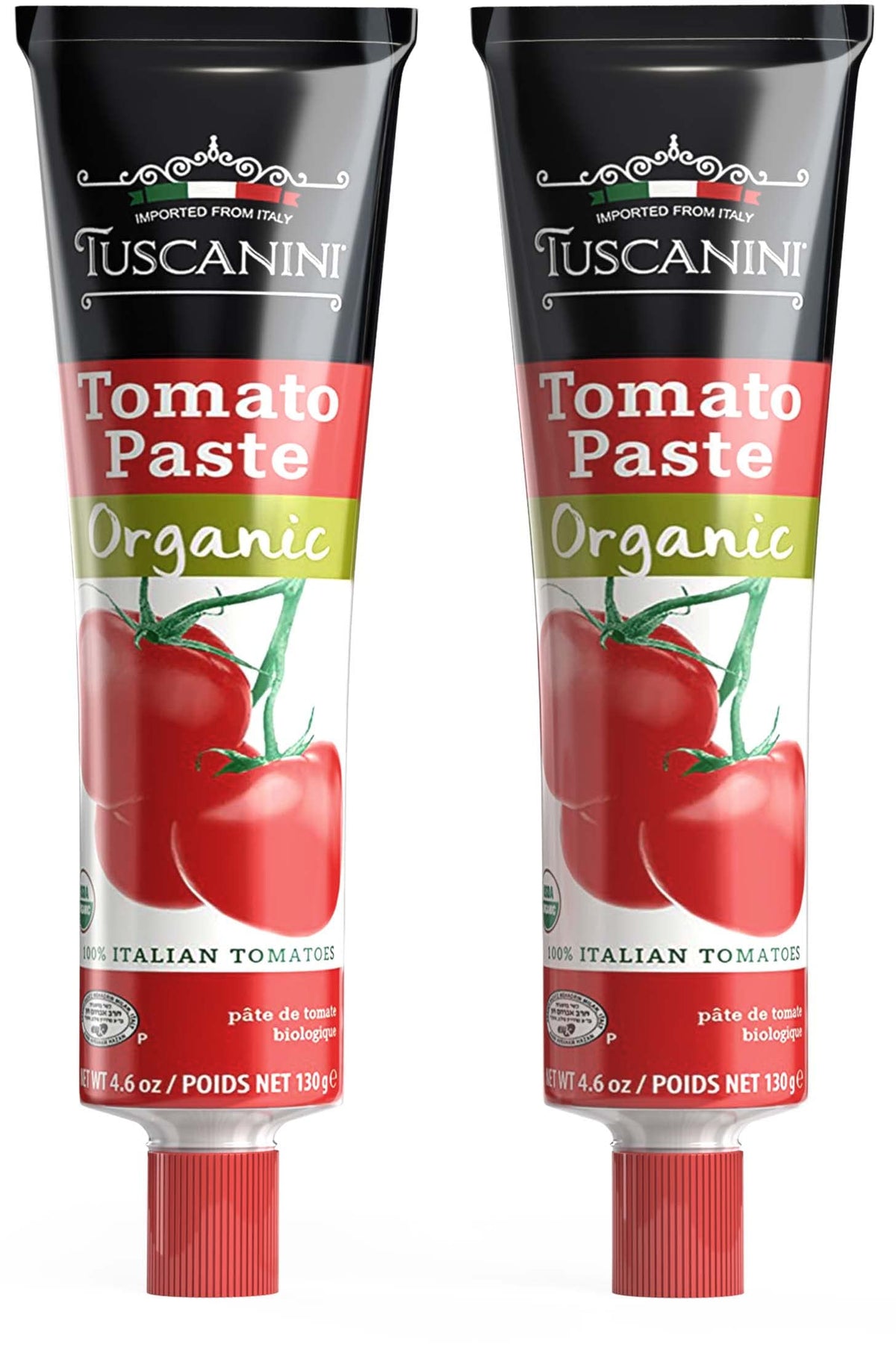 Tuscanini Organic Tomato Paste Tube 4.6oz showing convenient resealable packaging for quick meals