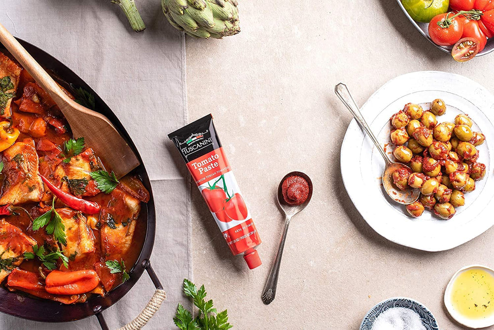 Label highlights gluten-free and non-GMO ingredients on the Tuscanini tube