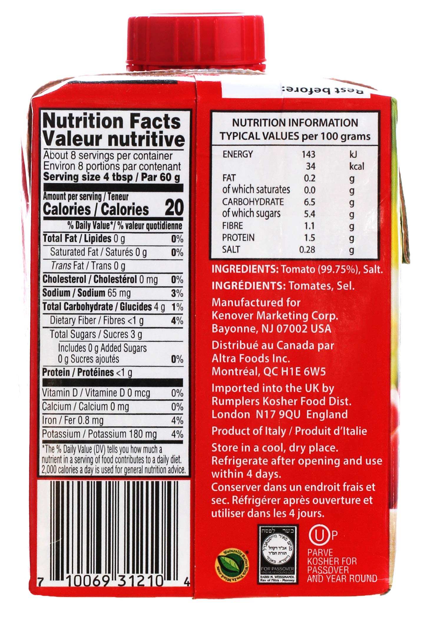 Tuscanini Tomato Sauce in a BPA-free carton preserves flavor and safety.