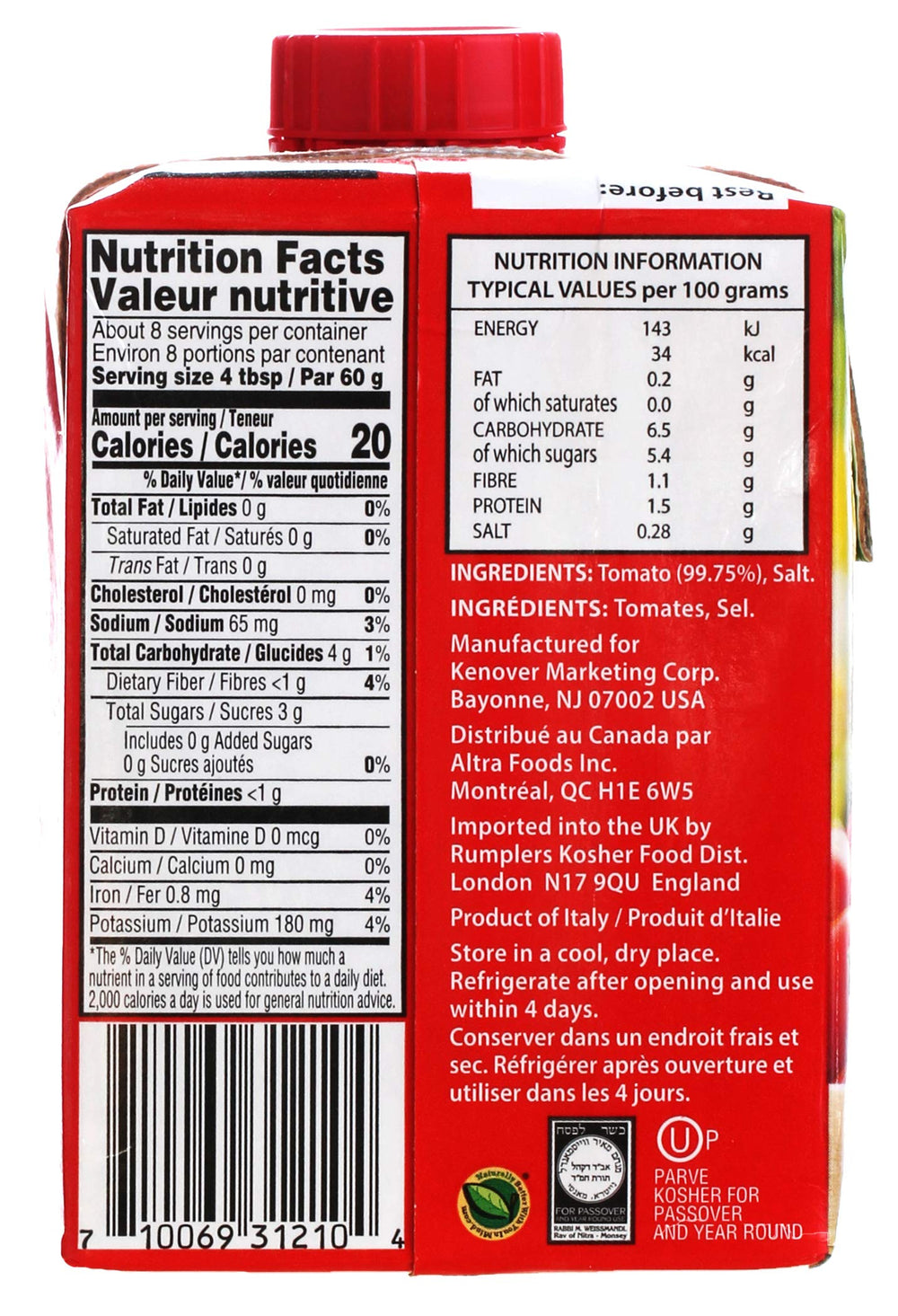 Tuscanini Tomato Sauce in a BPA-free carton preserves flavor and safety.
