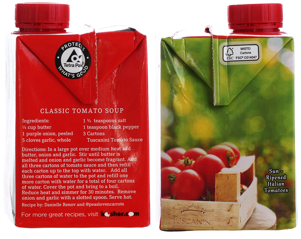 Tuscanini Tomato Sauce kosher certification label ensures year-round use.