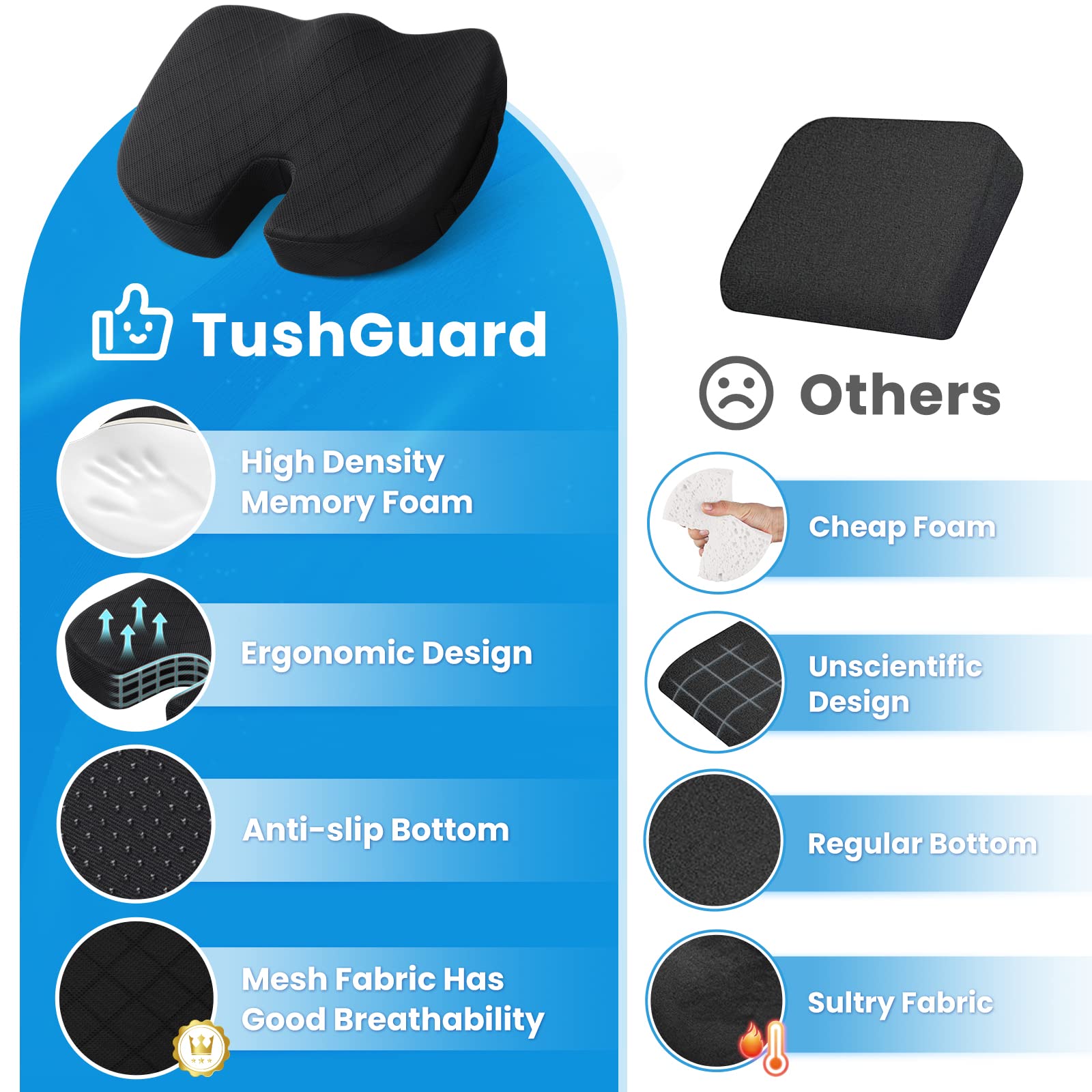 Breathable cover of the TushGuard cushion helps stay fresh during extended desk time