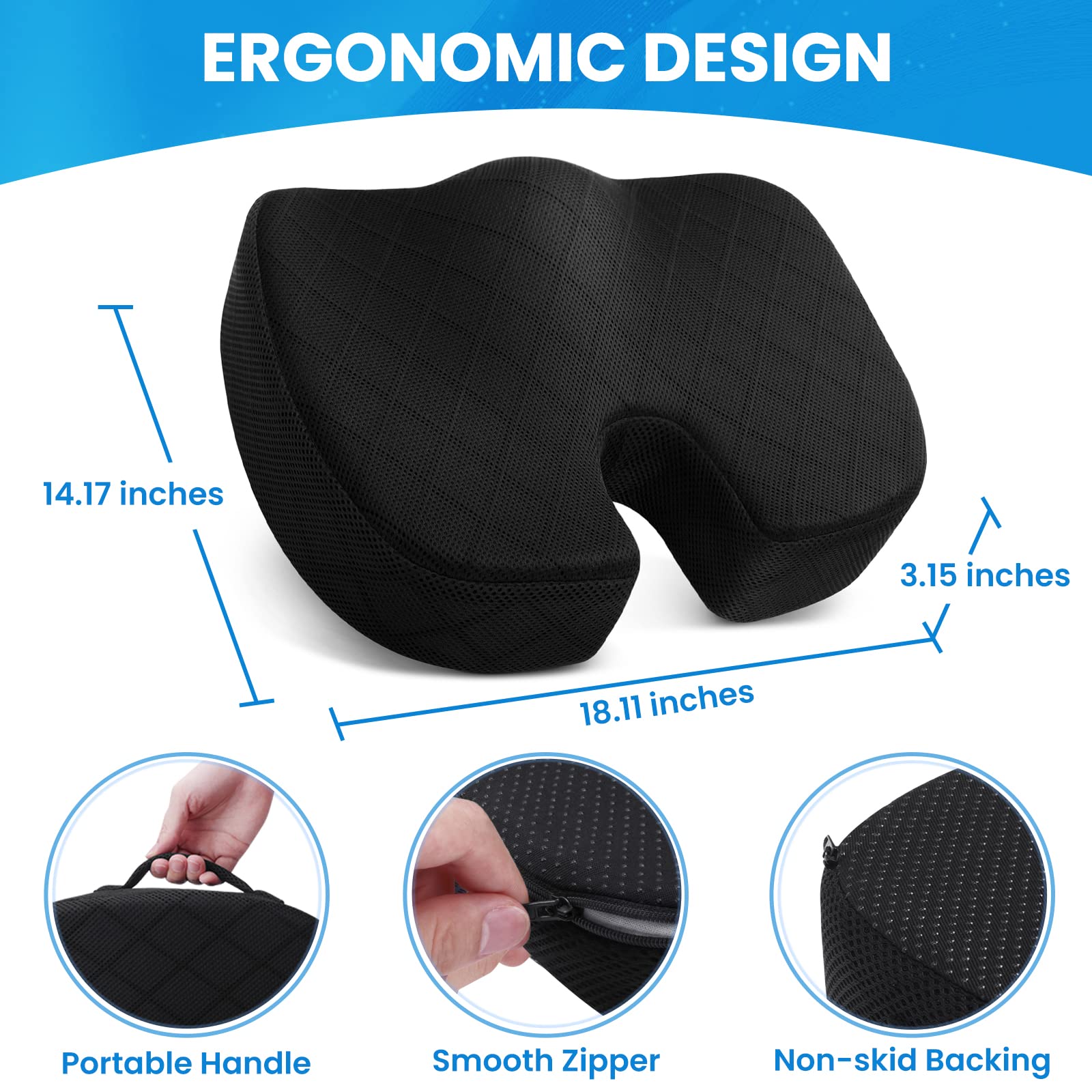 TushGuard cushion rests securely with a non-slip bottom on any chair