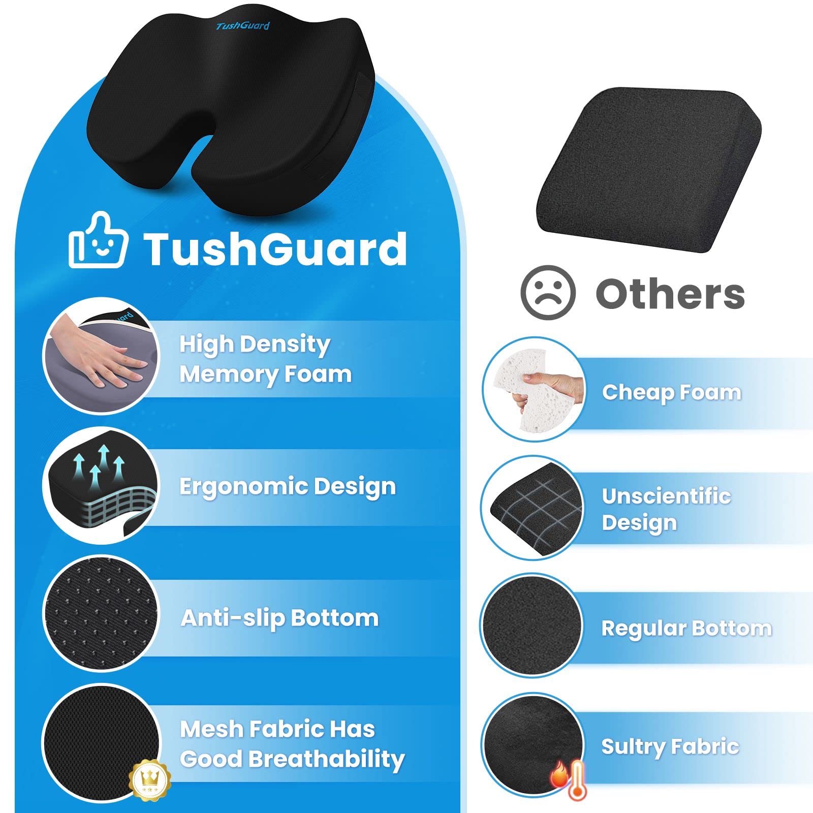 TushGuard non-slip rubber bottom keeps cushion in place during movement